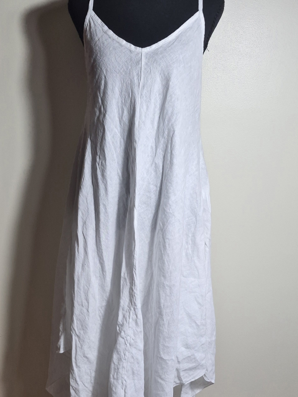 ITALIAN LINEN CAPSULE White Linen Maxi Dress Spaghetti Strap Asymmetric Hem New